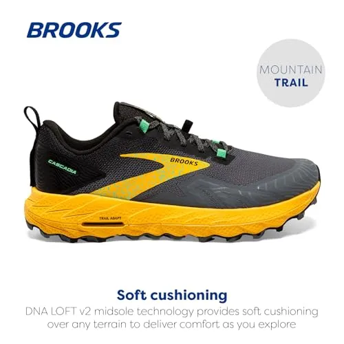 1104031D333 BROOKS MEN CASCADIA 17 TRAIL SHOE LEMON CHROME/SEDONA SAGE SIZE 11 - Like New