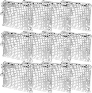 12 Pcs Disco Cosmetic Bags with Zipper Disco Party Favors Silver Glitter Sequin Mirror Makeup Bags for Bachelorette Bridal Shower Wedding 70s 80s 90s Disco Ball Party Favors