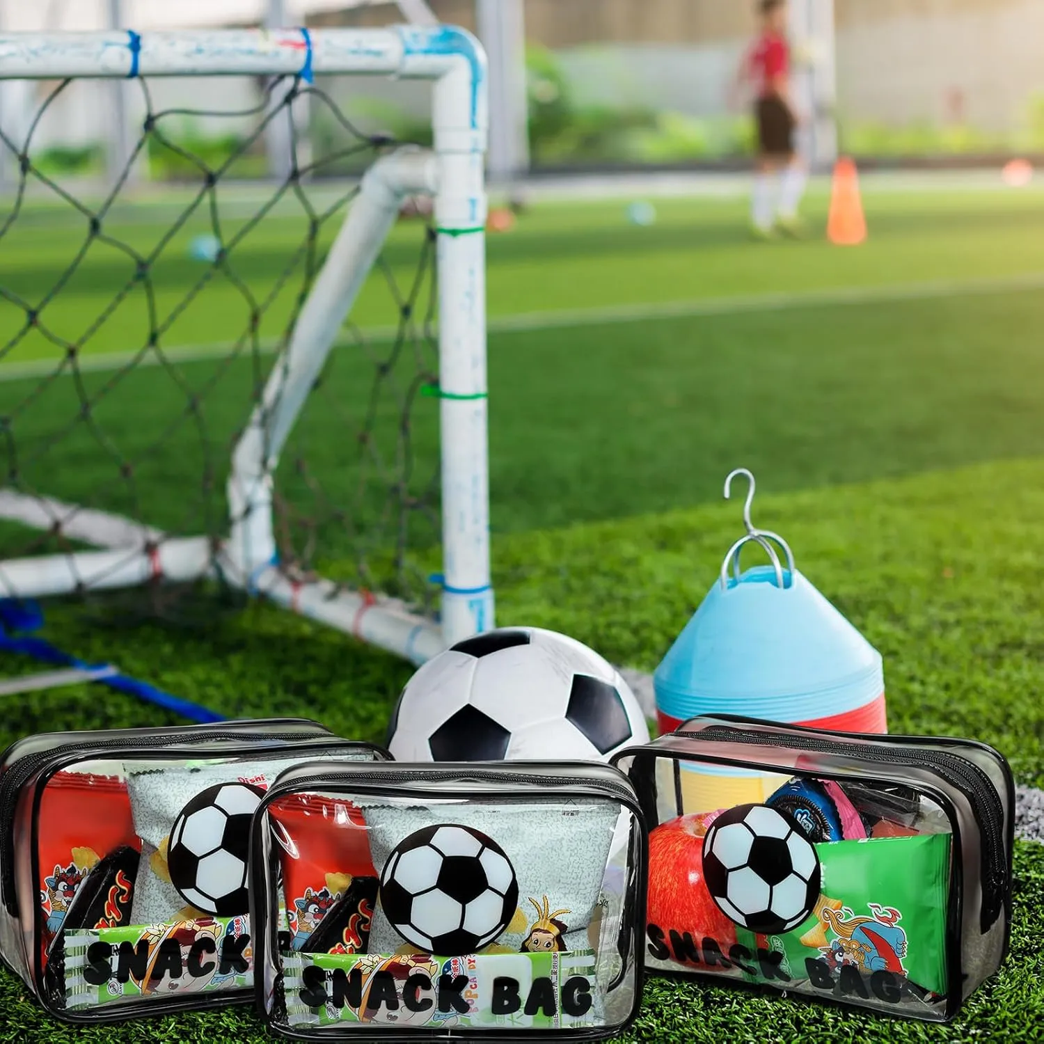12 Pcs Soccer Snack Bags for Team Gifts Goodie Snack Treat Candy Pouch Bags Clear PVC Waterproof with Zipper Party Favors for Team Ground Birthday Gifts Sport Supplies