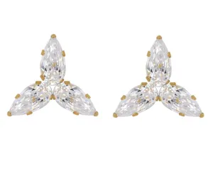 14k Gold Dainty Cubic Zirconia Cluster Stud Earrings
