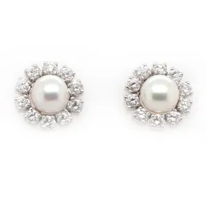 18ct White Gold Pearl and Diamond Surround Earrings