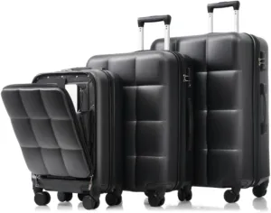 3-piece Luggage Set, Includes 20-inch, 24-inch and 28-inch Luggage, Hard-shell Luggage Set, USB Port, ABS Material, Built-in Luggage Hook, Cup Holder, Black