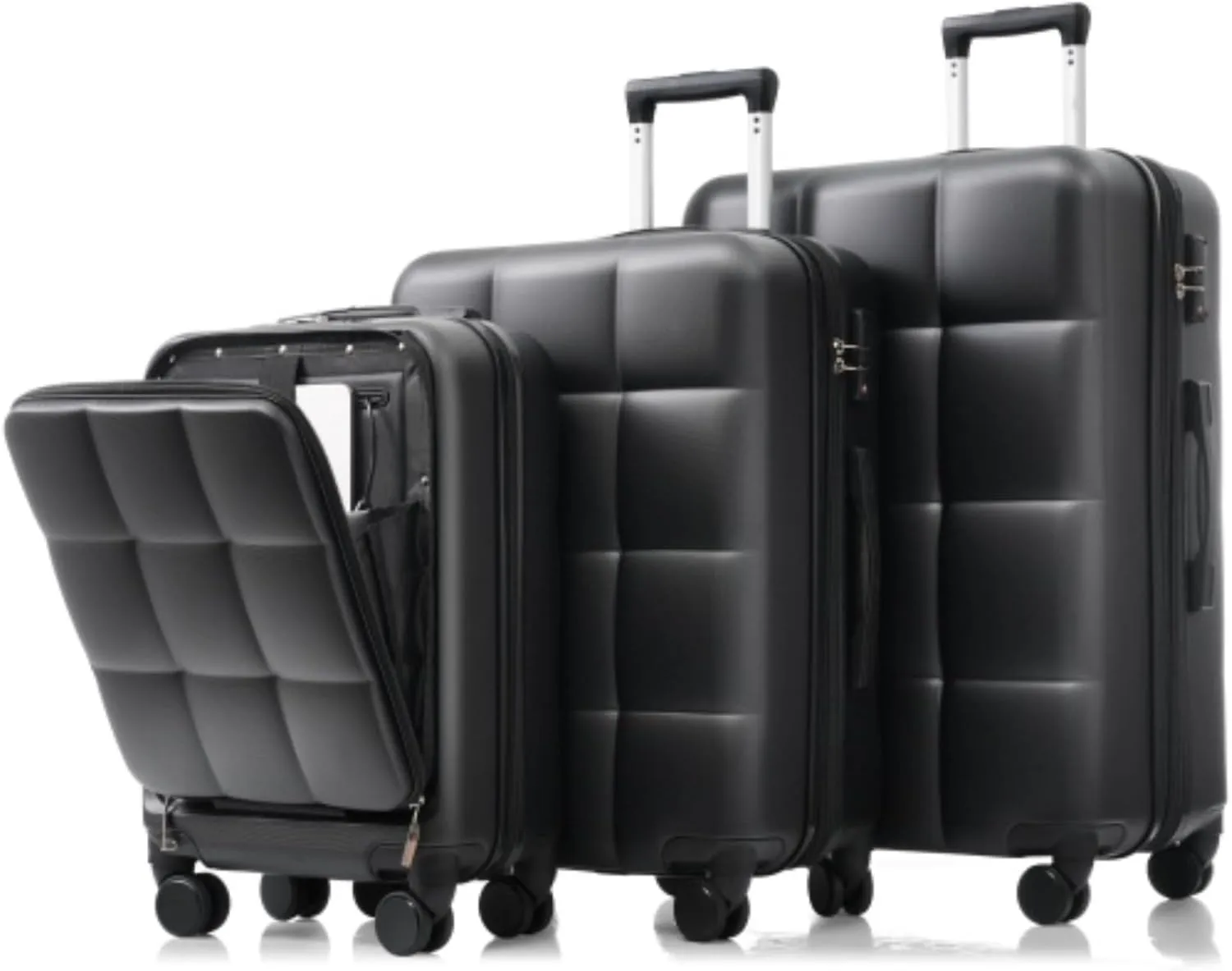 3-piece Luggage Set, Includes 20-inch, 24-inch and 28-inch Luggage, Hard-shell Luggage Set, USB Port, ABS Material, Built-in Luggage Hook, Cup Holder, Black