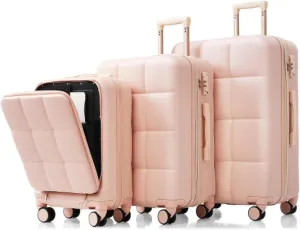 3-piece Luggage Set, Includes 20-inch, 24-inch, and 28-inch Luggage, Hard-shell Luggage Set, USB Port, ABS Material, Built-in Luggage Hook, Cup Holder, Pink