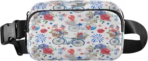 4th Of July Blue Balloons Belt Bag for Women Men Flowers Stars Flags Watercolor Fanny Pack Small Waist Pouch Crossbody Bags for Outdoor Hiking Running Travel