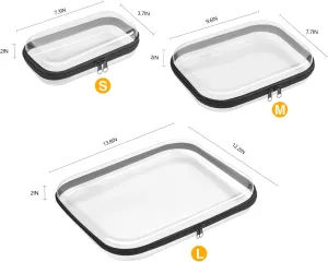 6-Pack Clear Hard Shell Zipper Case Set | Durable Travel Pouches for Toiletries, Makeup Storage Organizer, Toy Storage Box | Transparent Cosmetic Bags with Zipper for Organization (Black)