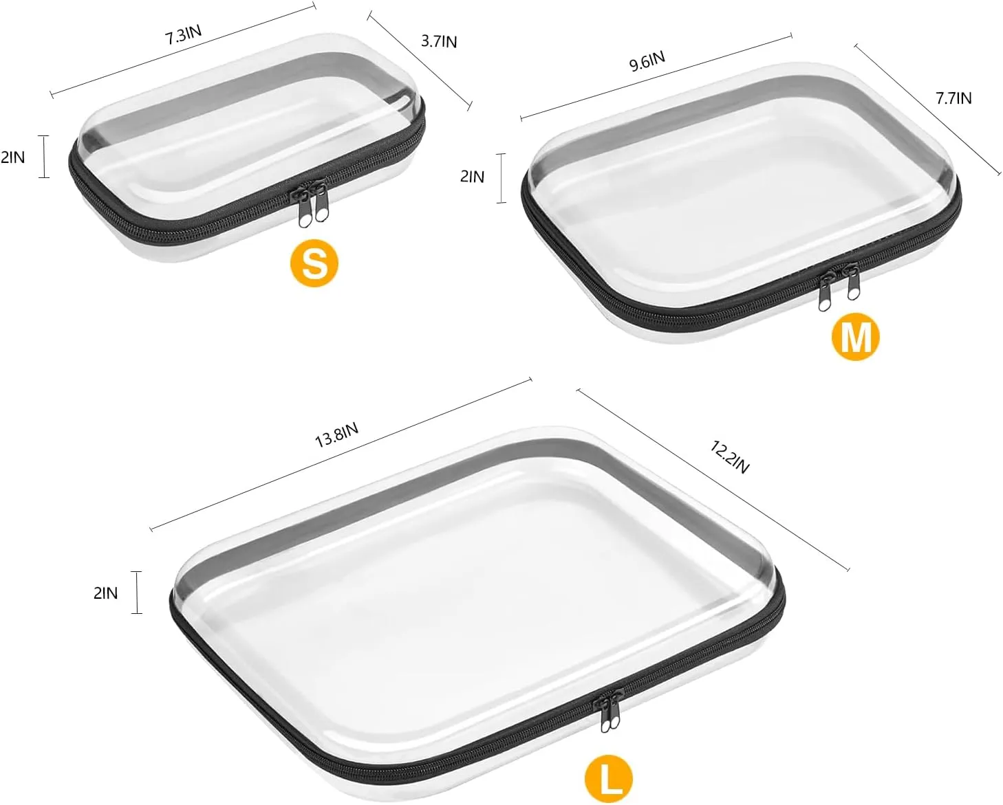6-Pack Clear Hard Shell Zipper Case Set | Durable Travel Pouches for Toiletries, Makeup Storage Organizer, Toy Storage Box | Transparent Cosmetic Bags with Zipper for Organization (Black)