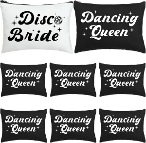 7 Pcs Disco Bride Bachelorette Party Makeup Bags Dancing Queen Bachelorette Gifts Canvas Cosmetic Bags Set for Women Bridal Shower Wedding Party Supplies Dancer