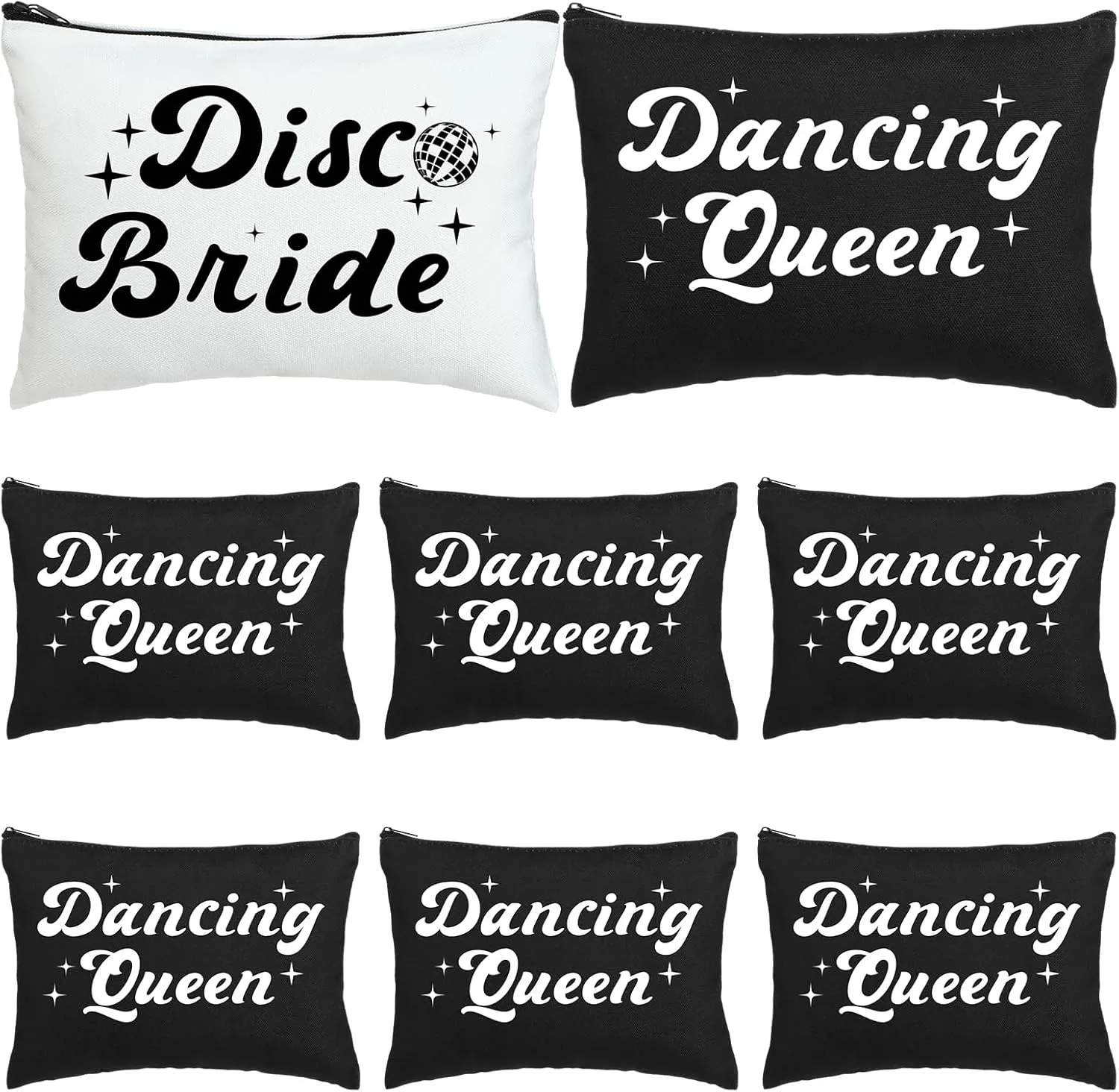 7 Pcs Disco Bride Bachelorette Party Makeup Bags Dancing Queen Bachelorette Gifts Canvas Cosmetic Bags Set for Women Bridal Shower Wedding Party Supplies Dancer