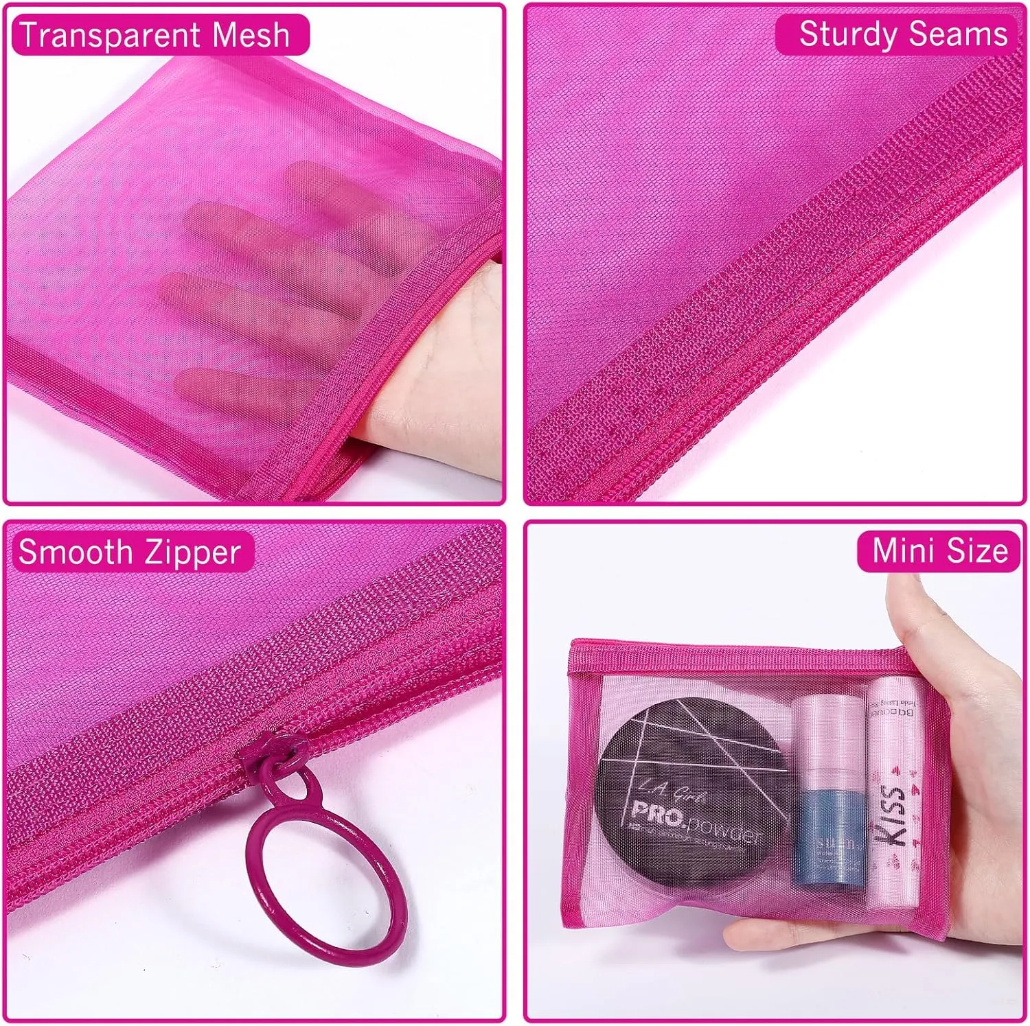 8 Pack Mini Zipper Mesh Makeup Bags, Nylon Cosmetic Bags Toiletry Purse Travel Organizer Bags Inside Bag for Office Travel Organization (Multicolor, S)