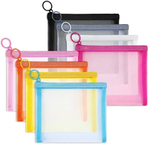 8 Pack Mini Zipper Mesh Makeup Bags, Nylon Cosmetic Bags Toiletry Purse Travel Organizer Bags Inside Bag for Office Travel Organization (Multicolor, S)