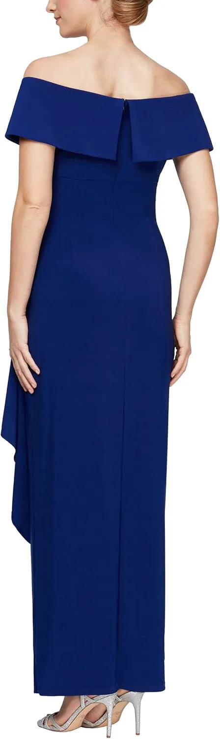 Alex Evenings Women's Long Foldover Off The Shoulder Gown, Formal Event, Mother of The Bride Dress