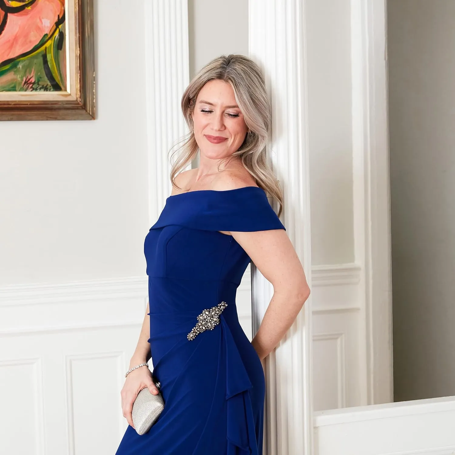 Alex Evenings Women's Long Foldover Off The Shoulder Gown, Formal Event, Mother of The Bride Dress