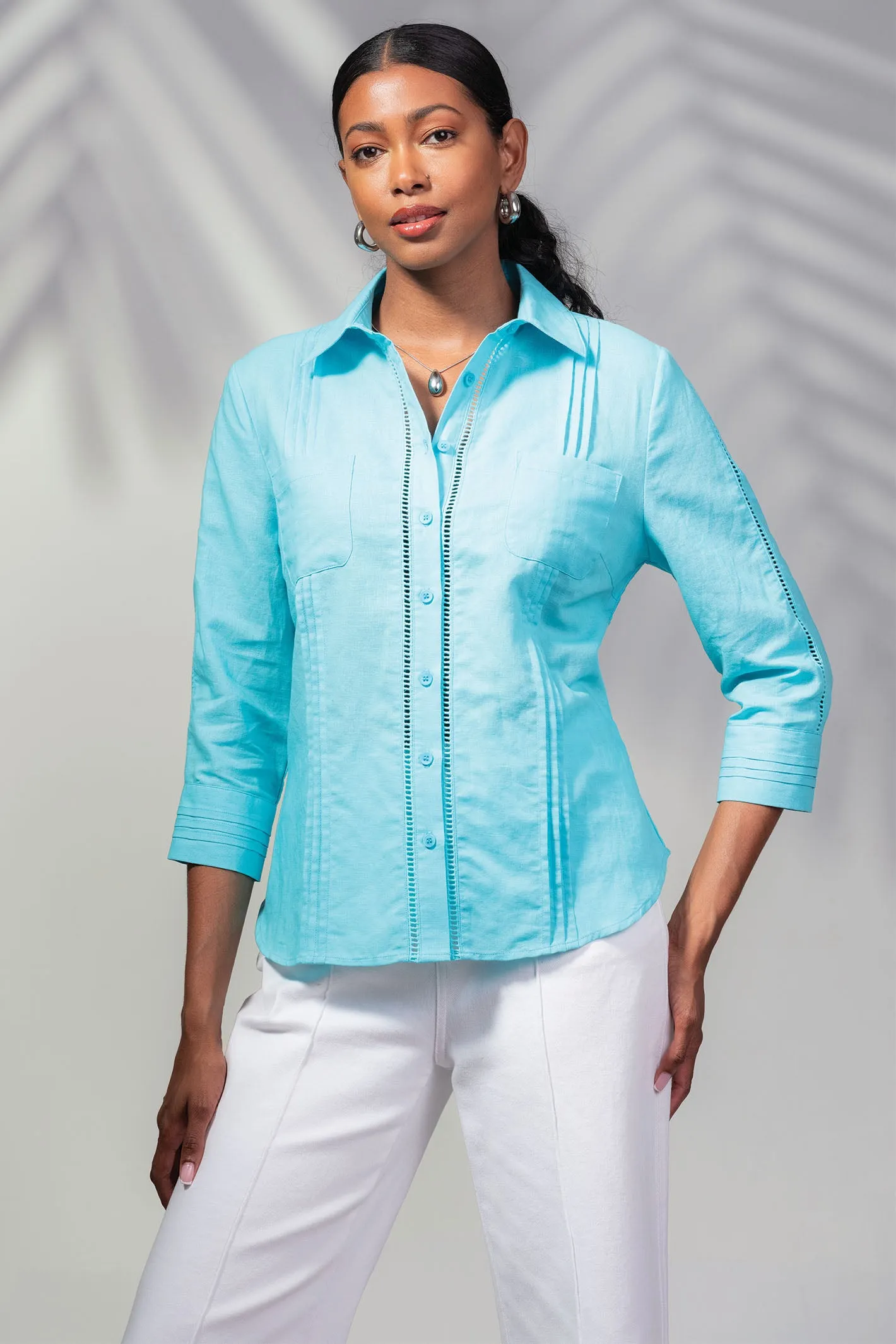Alison Sheri A45456 Aqua Blue Blouse