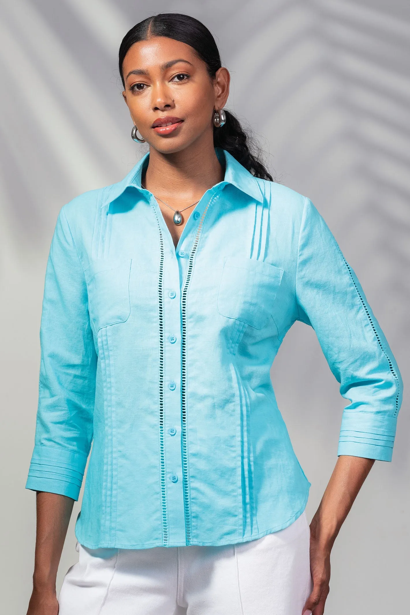 Alison Sheri A45456 Aqua Blue Blouse