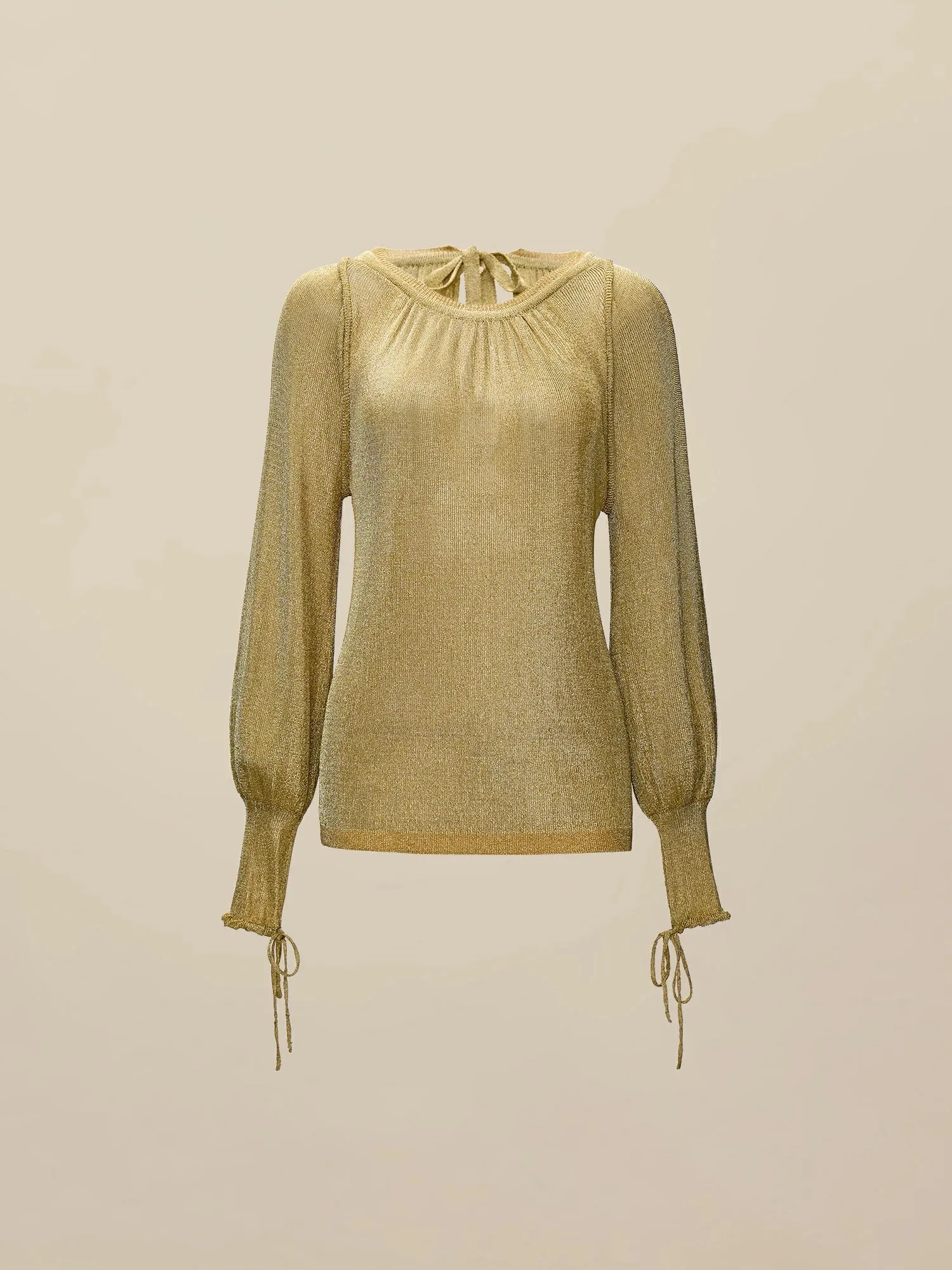 Amoretu Round Neck Long Sleeve Drawstring Glitter Top