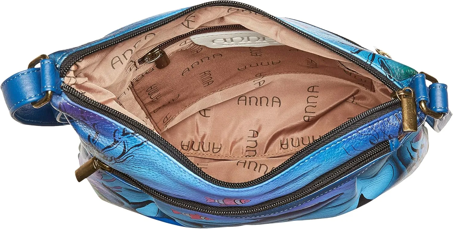 Anna by Anuschka Women's Genuine Leather Medium Asymmetric Cross Body | Hand Painted Original Artwork