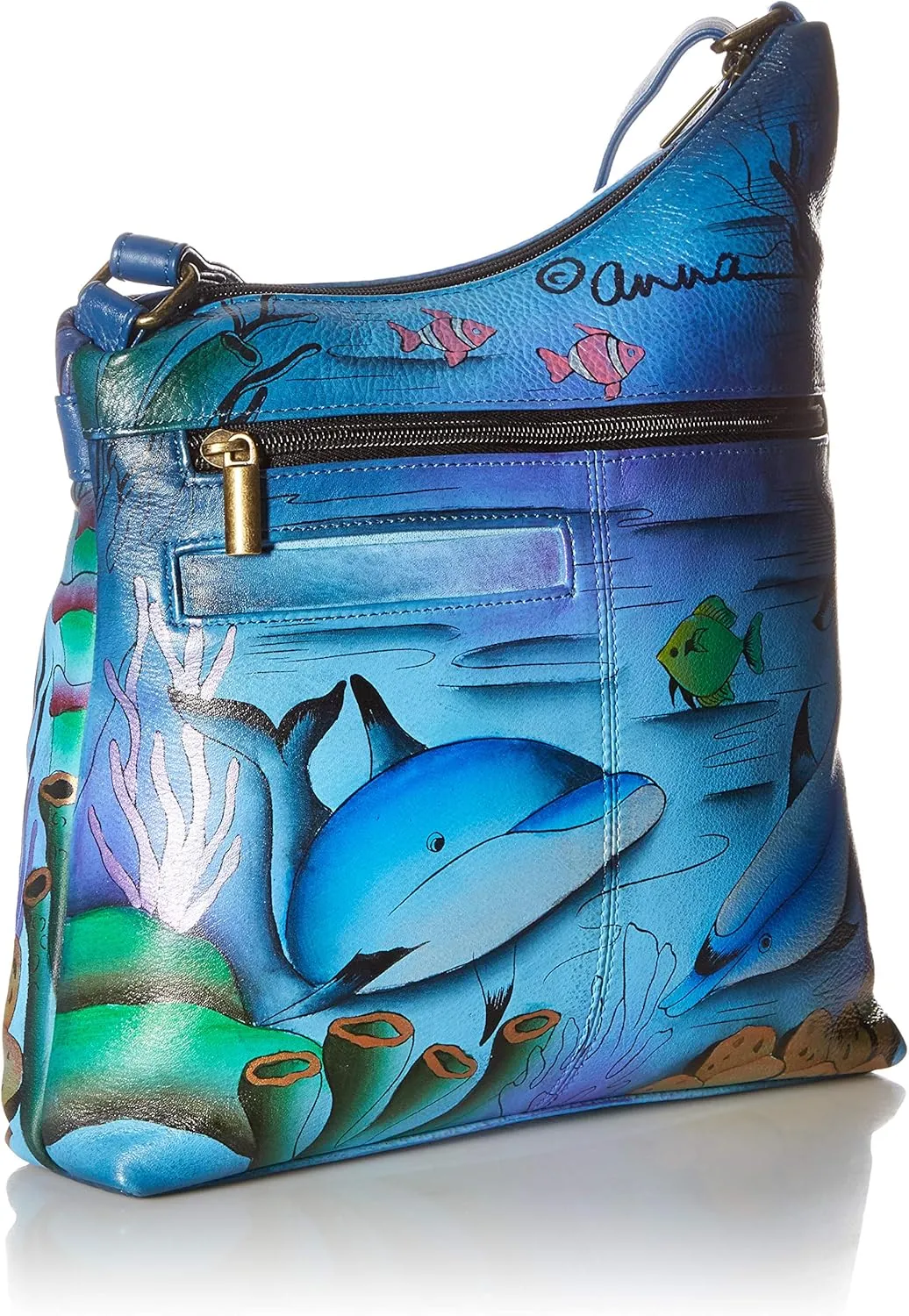 Anna by Anuschka Women's Genuine Leather Medium Asymmetric Cross Body | Hand Painted Original Artwork