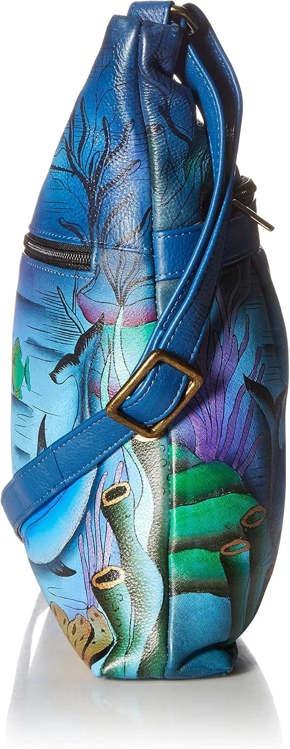 Anna by Anuschka Women's Genuine Leather Medium Asymmetric Cross Body | Hand Painted Original Artwork