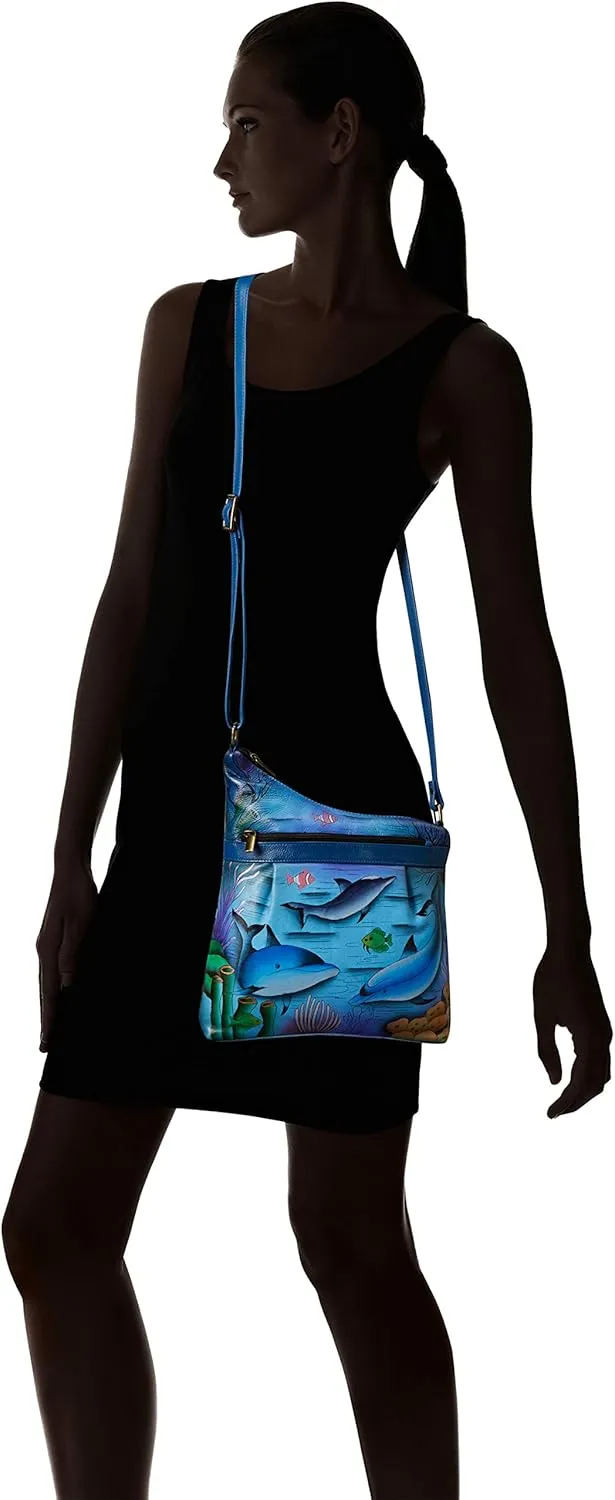 Anna by Anuschka Women's Genuine Leather Medium Asymmetric Cross Body | Hand Painted Original Artwork