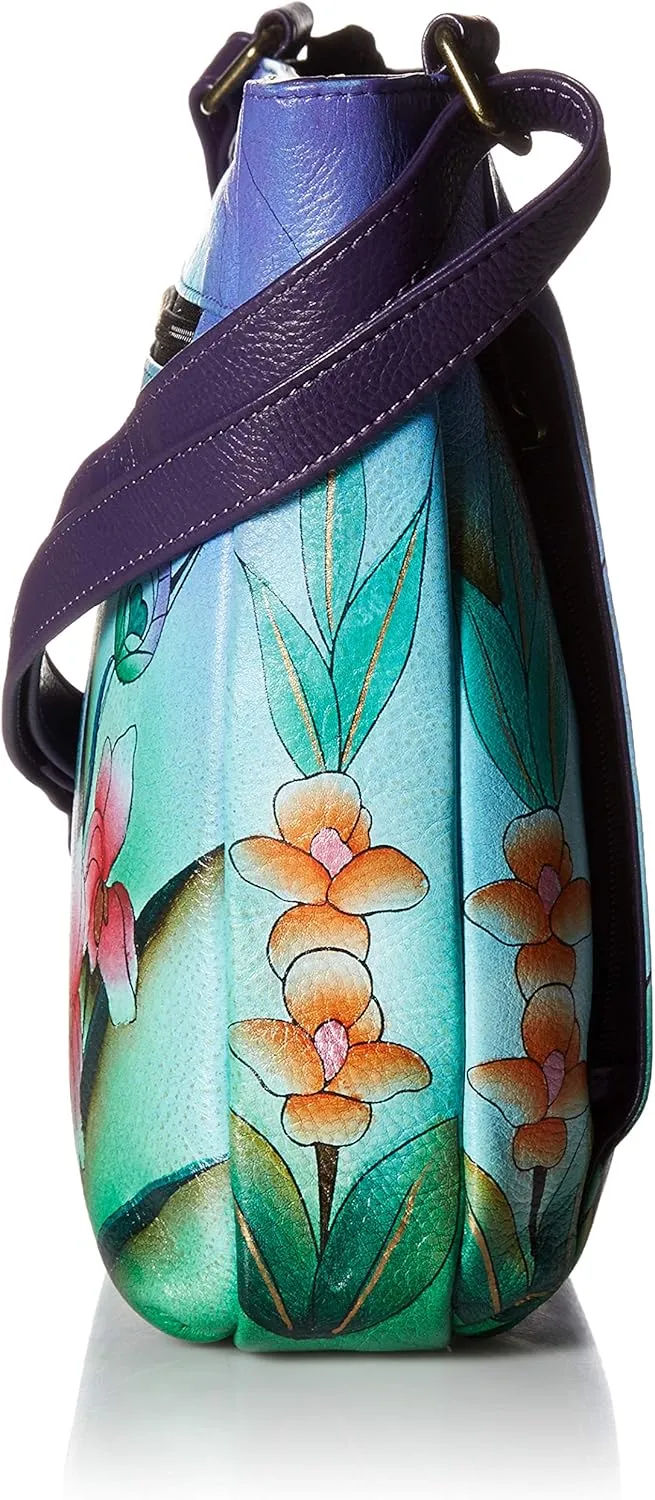 Anna by Anuschka Women's Genuine Leather Medium Crossbody | Hand Painted Original Artwork