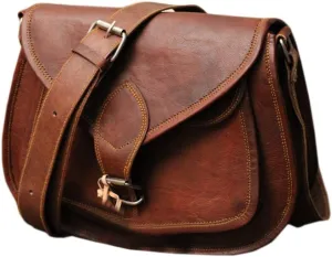 ANUENT 13-Inch Genuine Leather Crossbody Purses for Women Vintage Leather Satchel Messenger Bag Brown Saddle Leather Handbag