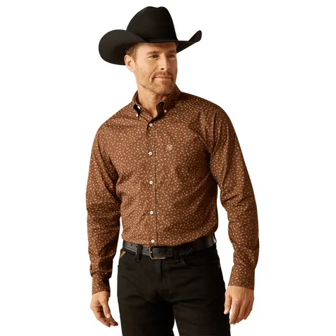 Ariat Men's Wrinkle Free Farley Fitted Brown Long Sleeve Shirt
