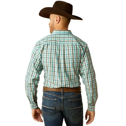 Ariat Men's Wrinkle Free Gordie Fitted Teal Long Sleeve Shirt