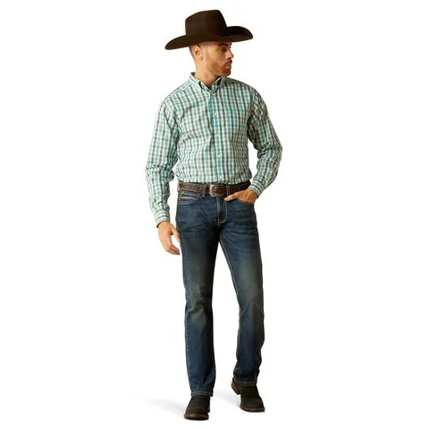 Ariat Men's Wrinkle Free Gordie Fitted Teal Long Sleeve Shirt