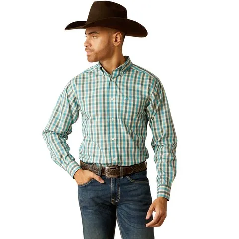 Ariat Men's Wrinkle Free Gordie Fitted Teal Long Sleeve Shirt