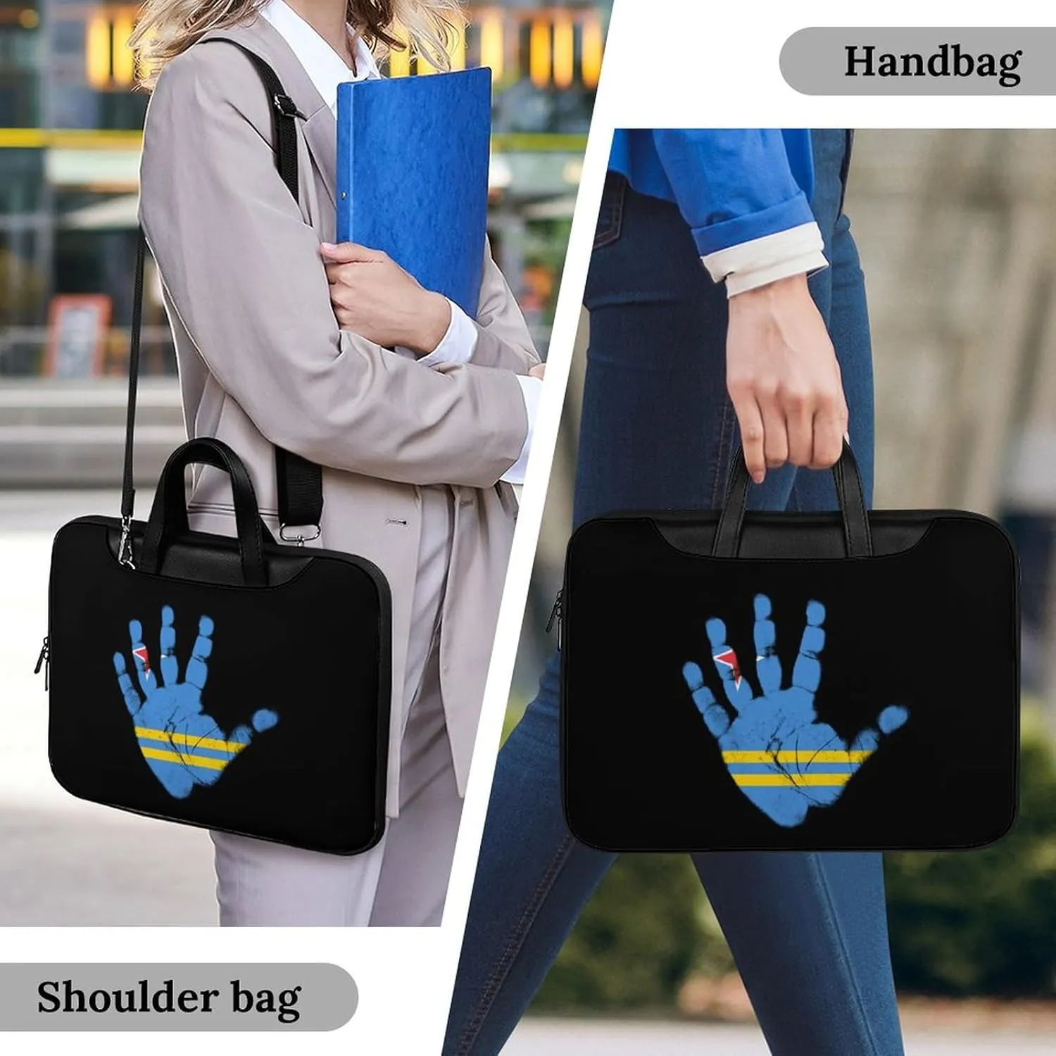Aruba Flag Palm Print Leather Bag Laptop Case Slim Water Resistant Computer Bags with Handle Briefcase for Work
