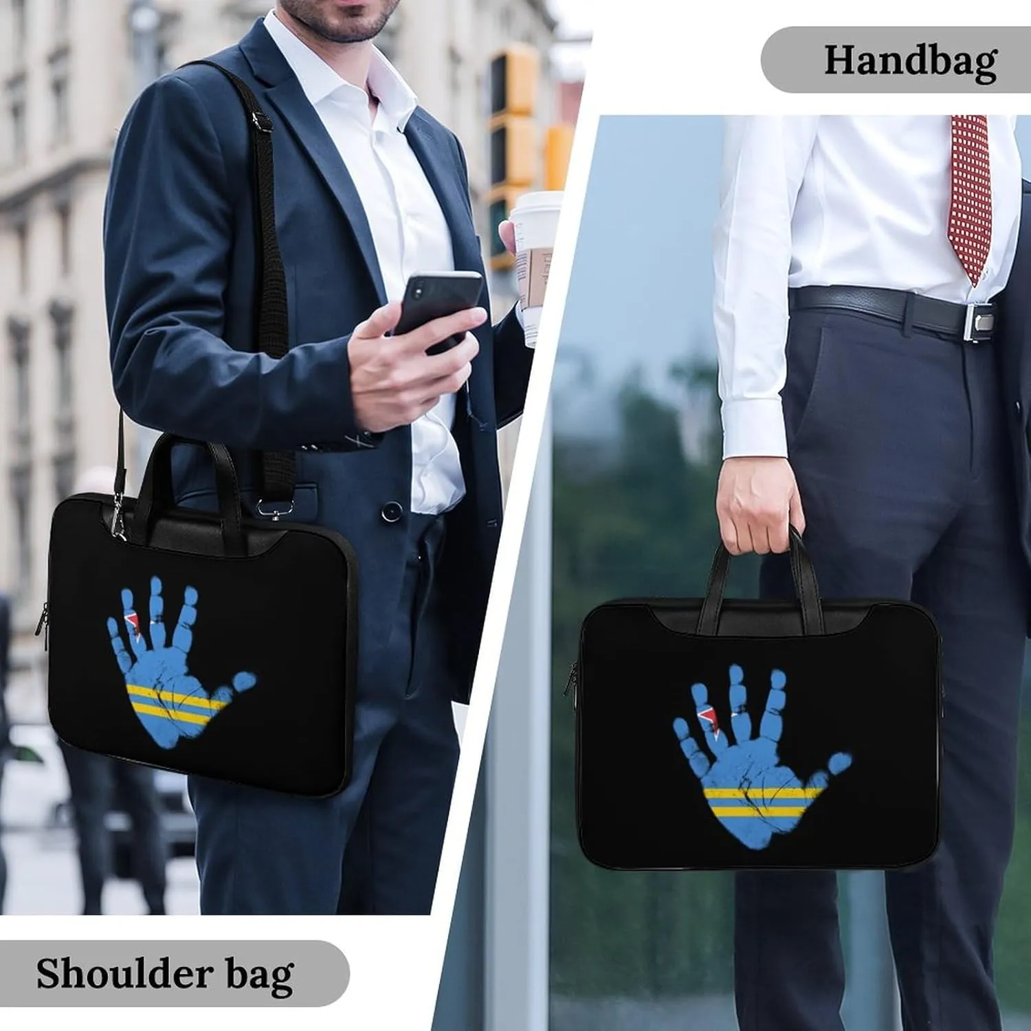 Aruba Flag Palm Print Leather Bag Laptop Case Slim Water Resistant Computer Bags with Handle Briefcase for Work
