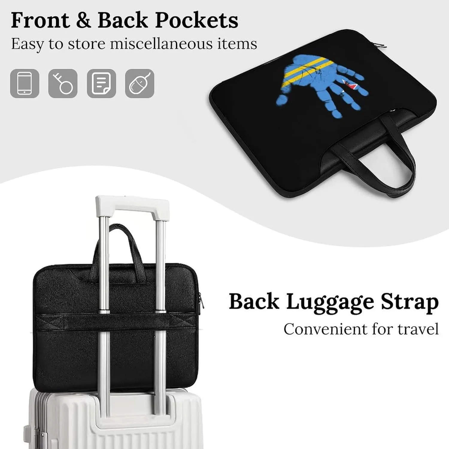 Aruba Flag Palm Print Leather Bag Laptop Case Slim Water Resistant Computer Bags with Handle Briefcase for Work