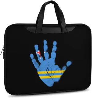 Aruba Flag Palm Print Leather Bag Laptop Case Slim Water Resistant Computer Bags with Handle Briefcase for Work