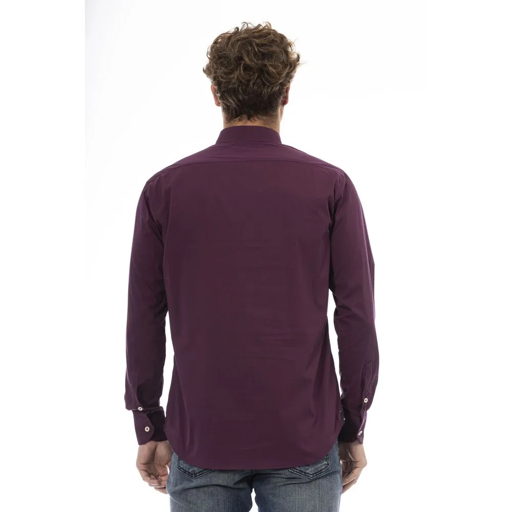 Baldinini Trend Burgundy Cotton Men Shirt with Button-Down Neck and Cuffs