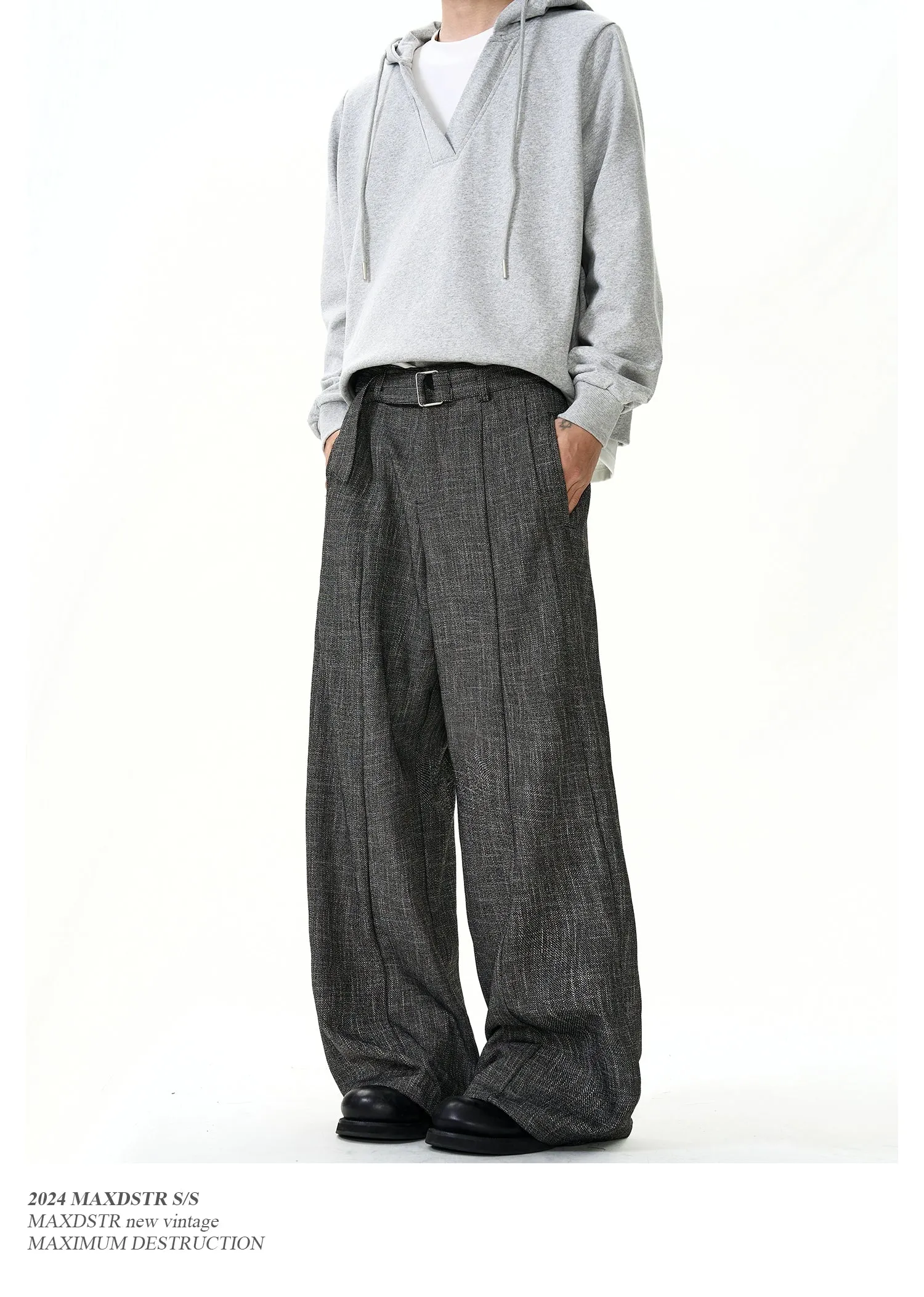 Bamboo Textured Belt Strap Trousers