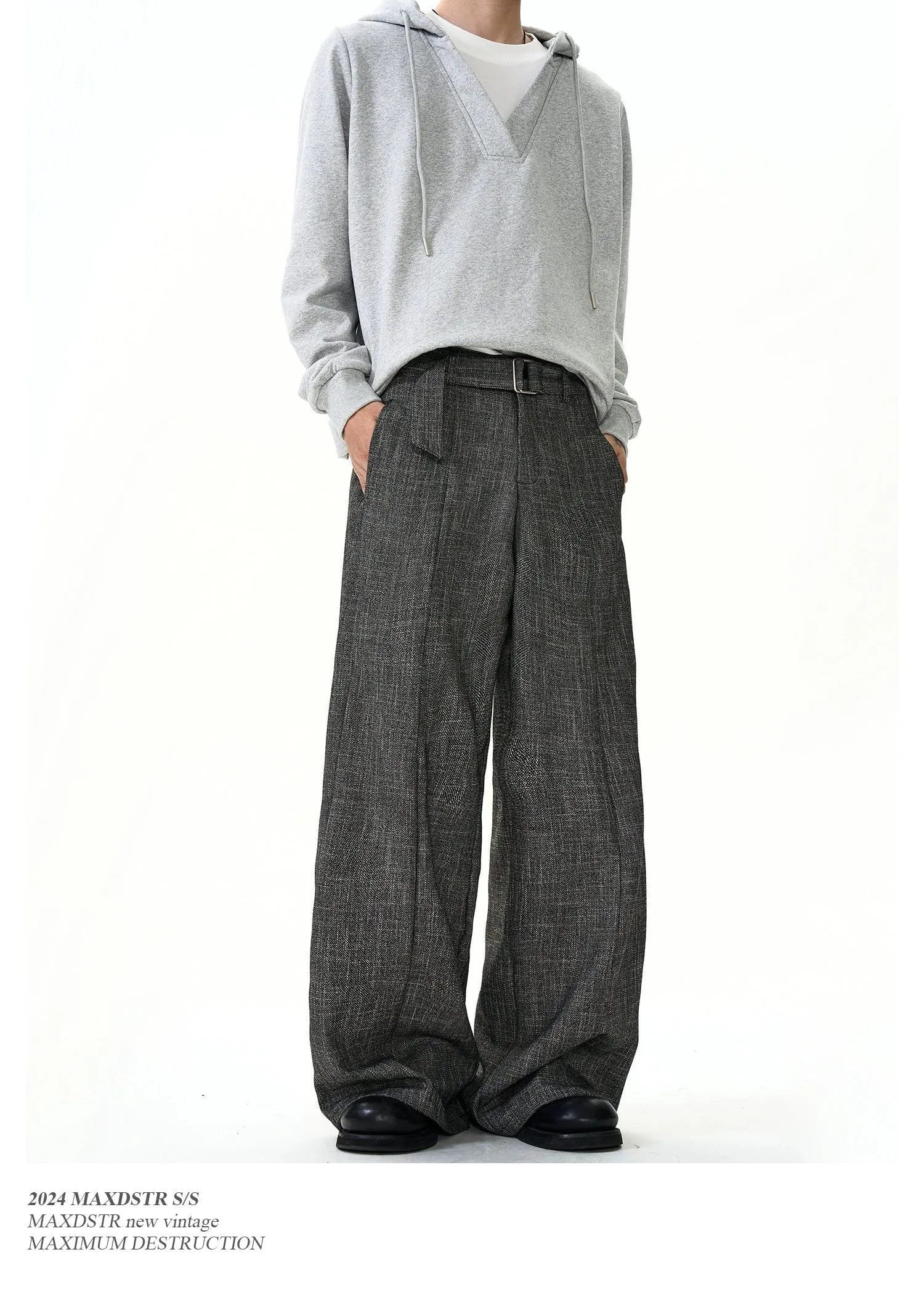 Bamboo Textured Belt Strap Trousers