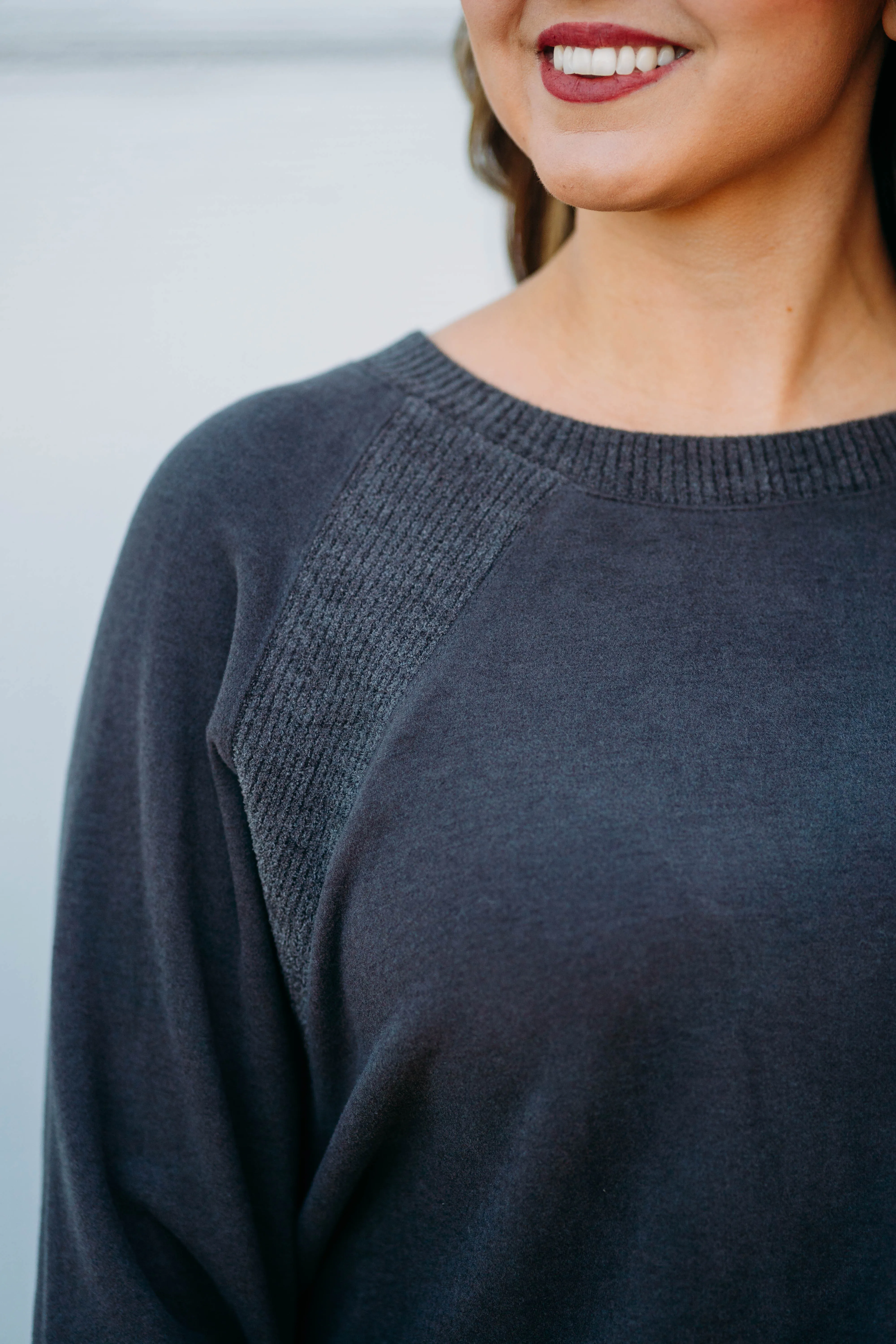 Barefoot Dreams: MC Brushed Fleece Mix Raglan Cardigan in Carbon