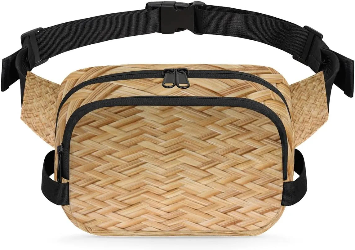 Basket Weave Design Fanny Pack Durable with Adjustable Belt Main Zippered Pocket Lightweight Waterproof Belt Bag for Travel Sports Workout Hiking Phone Bag