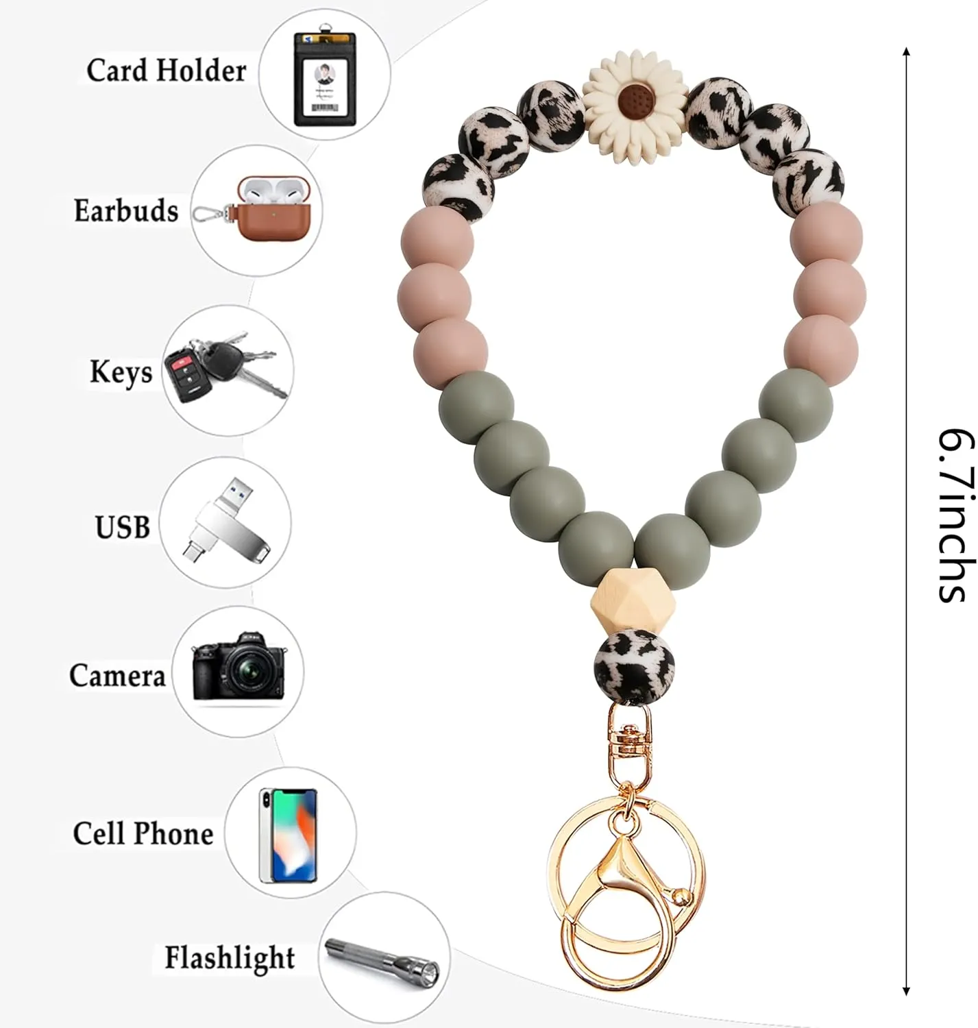 Beaded Keychain Wristlet 14k Gold Wrist Keychain Bracelet Cute Keychain Accessories Car Key Chain Bracelet for Women