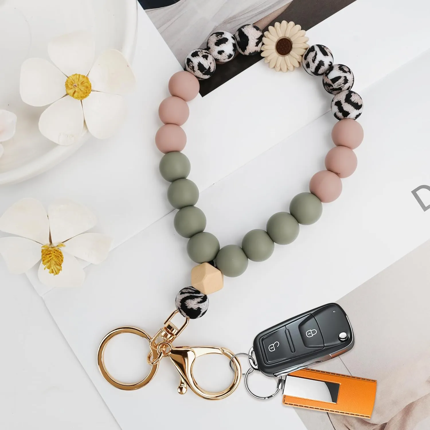 Beaded Keychain Wristlet 14k Gold Wrist Keychain Bracelet Cute Keychain Accessories Car Key Chain Bracelet for Women