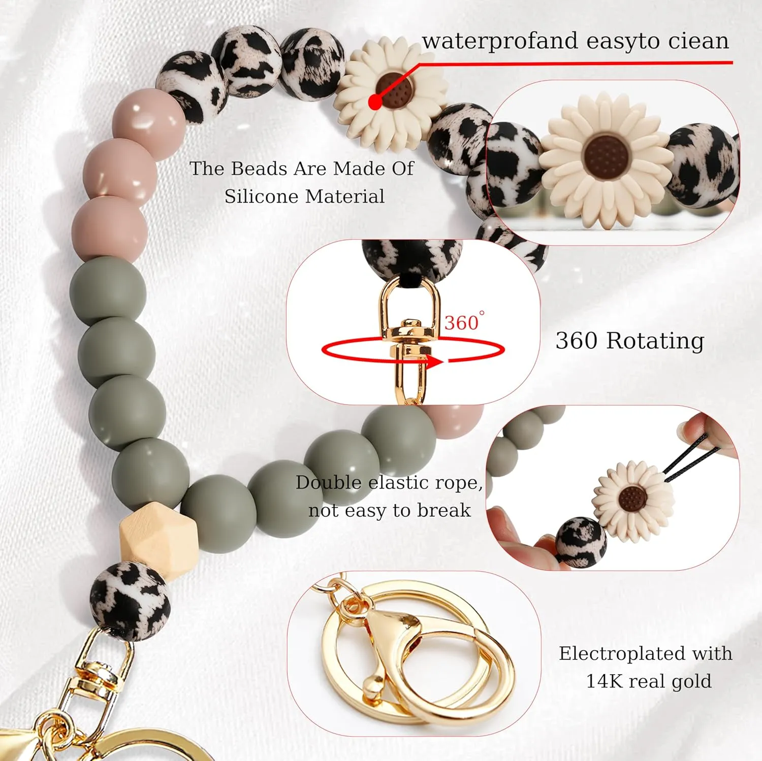 Beaded Keychain Wristlet 14k Gold Wrist Keychain Bracelet Cute Keychain Accessories Car Key Chain Bracelet for Women