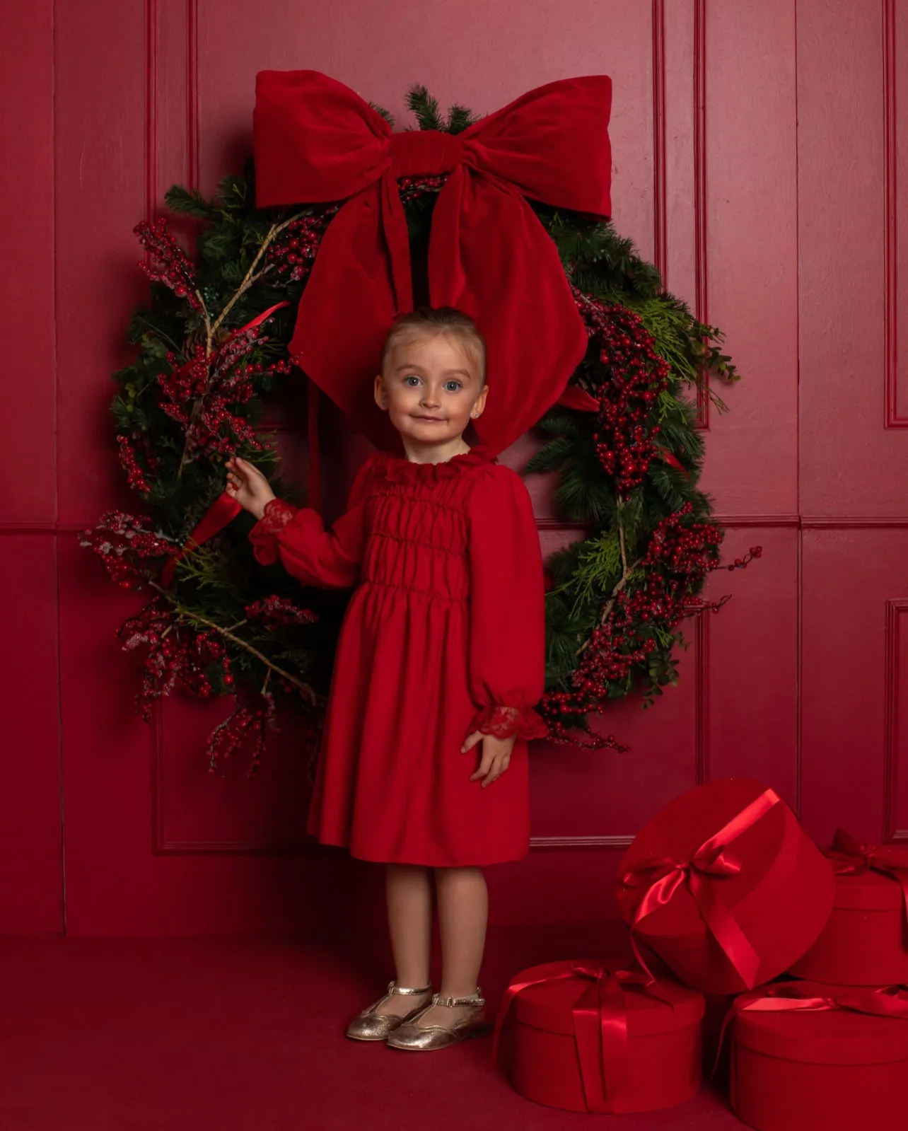 Beautiful Red Chiffon dress with ruffle and Lace details.
