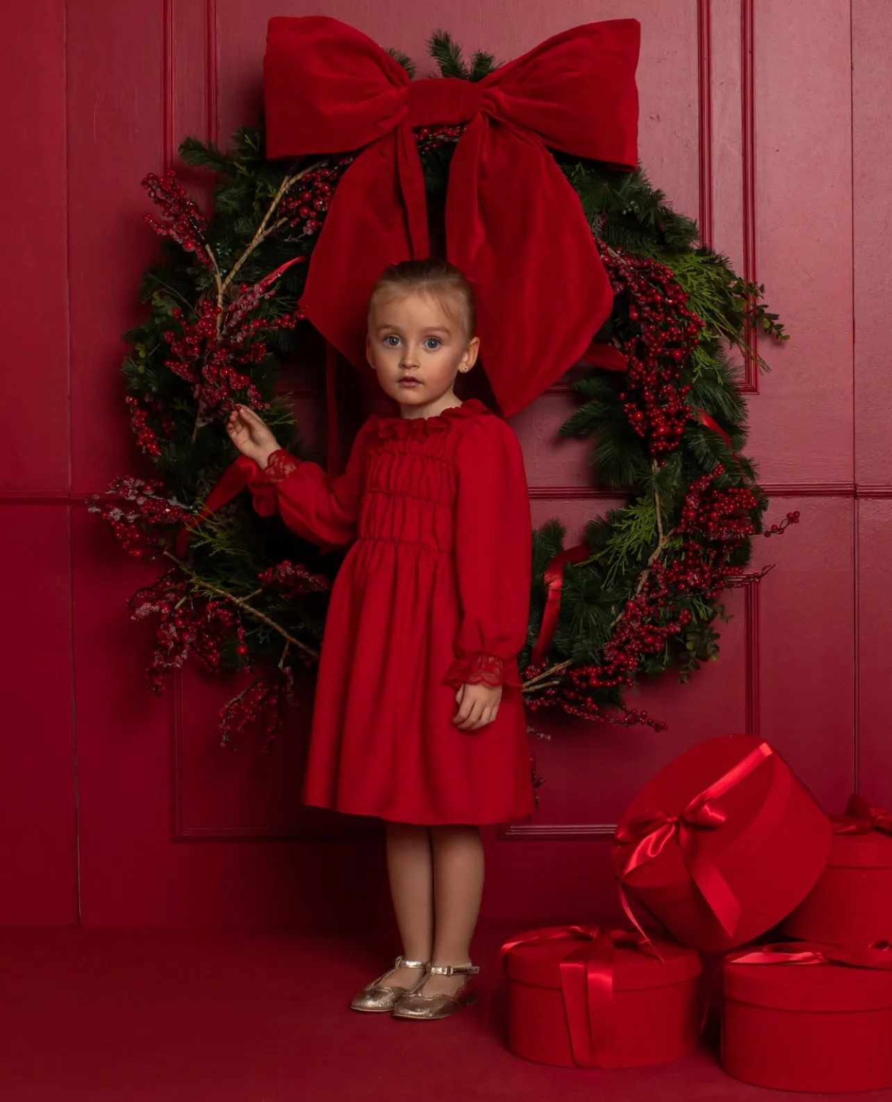 Beautiful Red Chiffon dress with ruffle and Lace details.