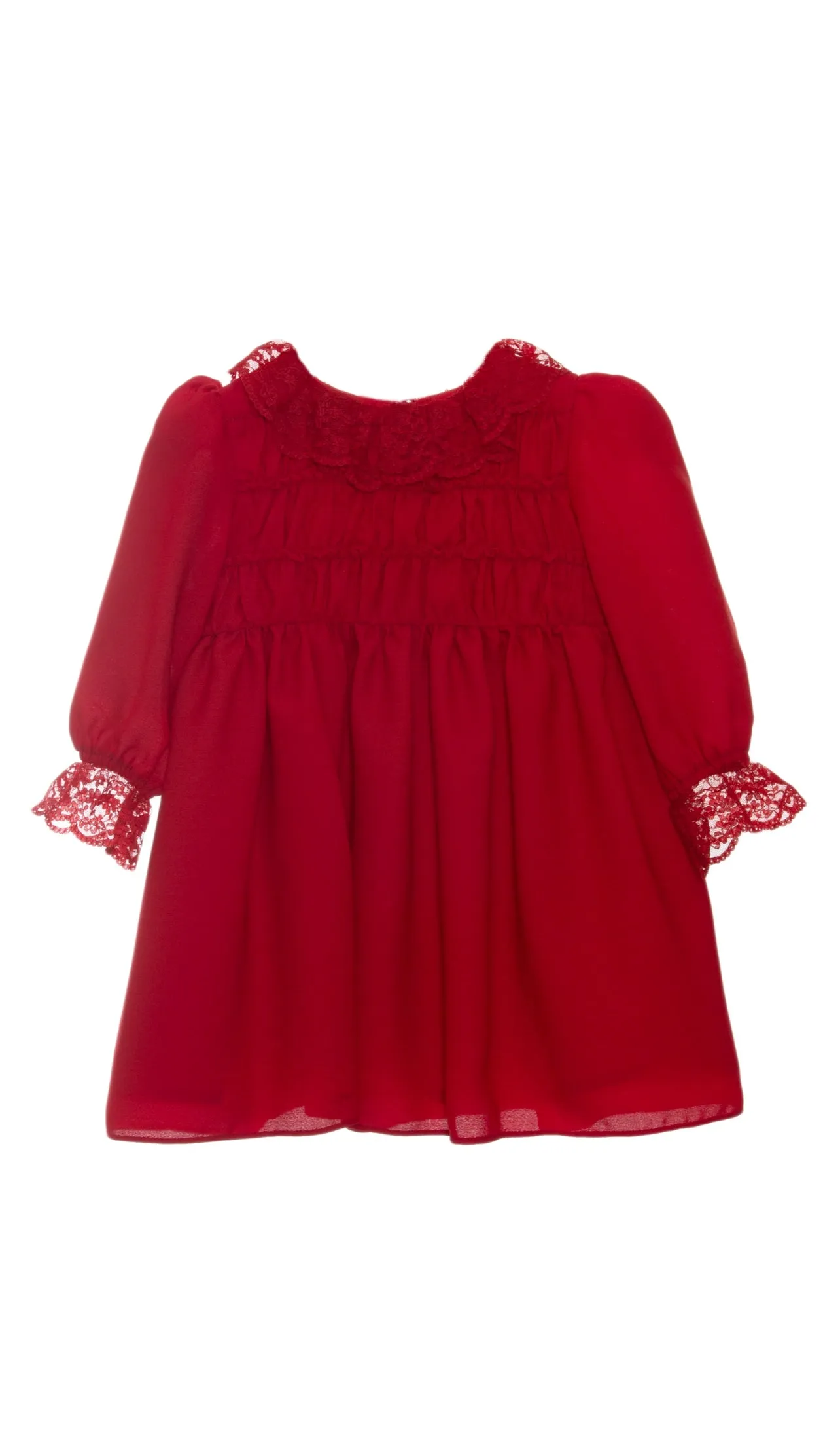 Beautiful Red Chiffon dress with ruffle and Lace details.