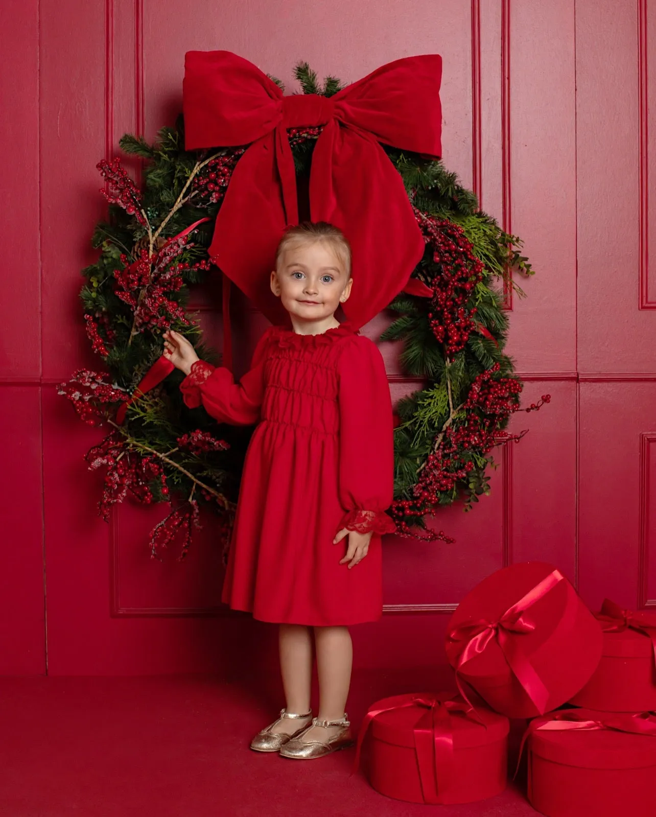 Beautiful Red Chiffon dress with ruffle and Lace details.