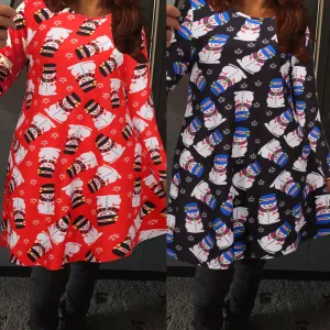 Beautiful Snowman Printed Christmas Dress