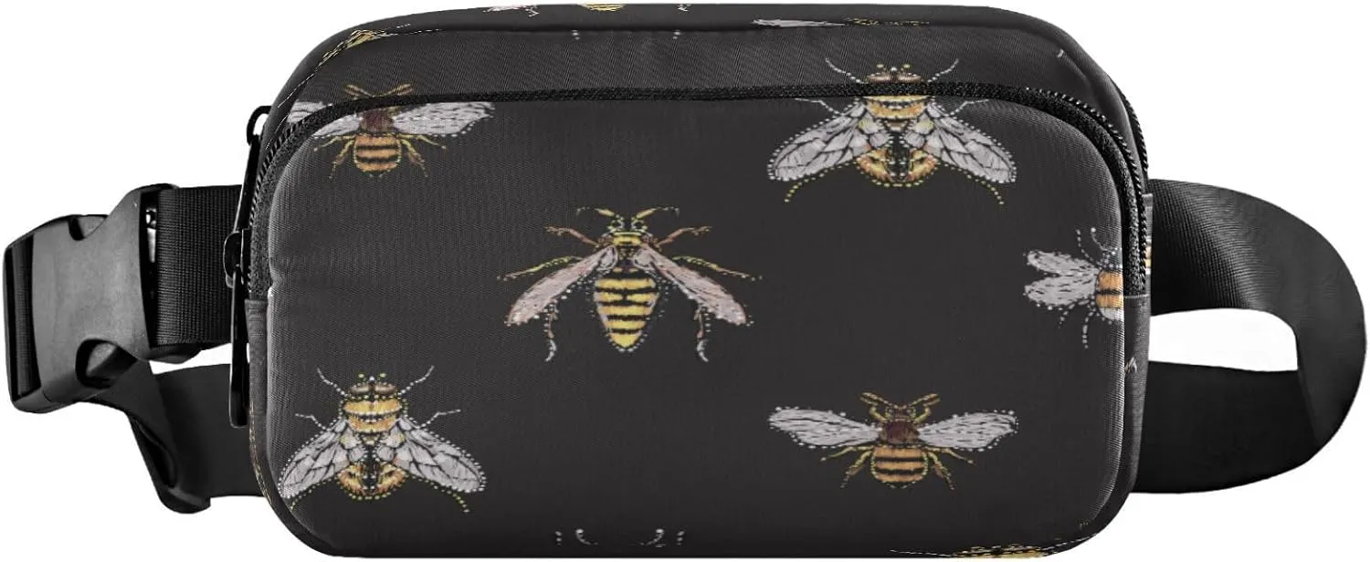 Bee Insect Black Animal Belt Bag for Women Men Fanny Pack Small Waist Pouch Crossbody Bags for Outdoor Hiking Running Travel