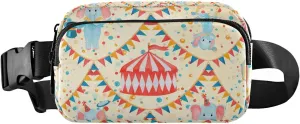 Beige Elephant Circus Fanny Pack for Women Men Crossbody Belt Bag Fashion Waist Packs Purse with Adjustable Strap Bum Bag for Shopping Traveling