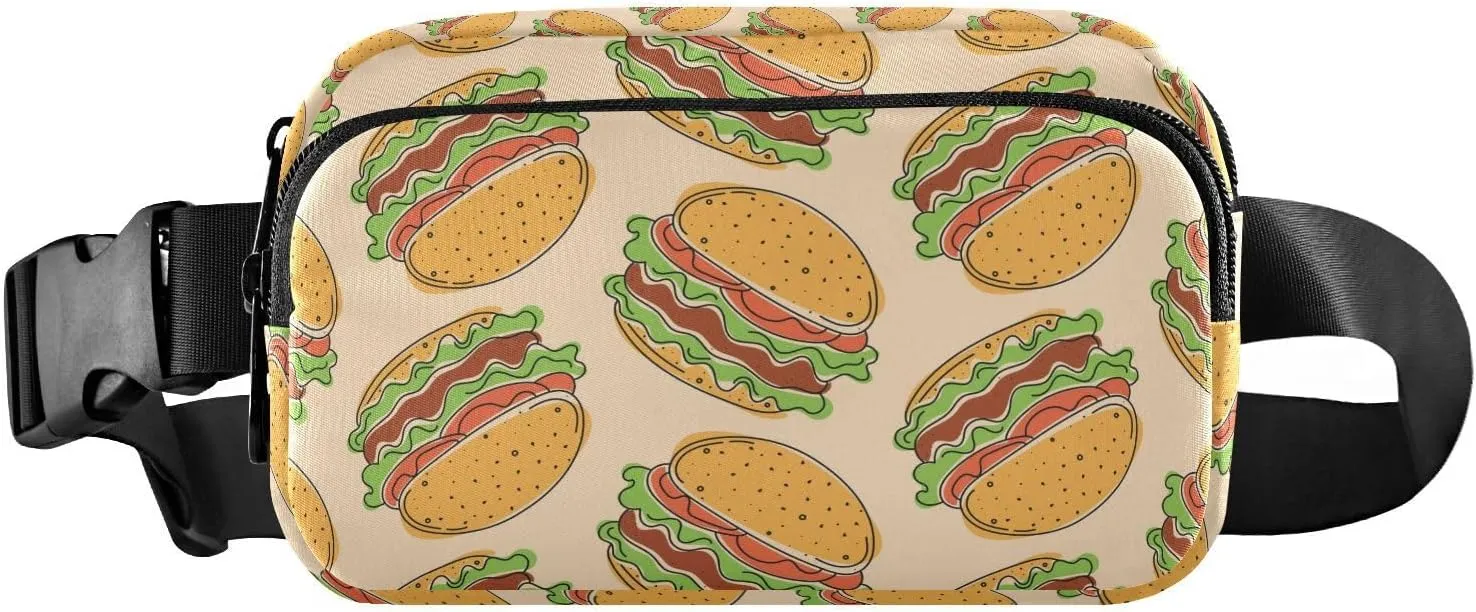 Beige Hamburger Fanny Pack for Women Men Crossbody Belt Bag Fashion Waist Packs Purse with Adjustable Strap Dupes for Teen Girls Boys